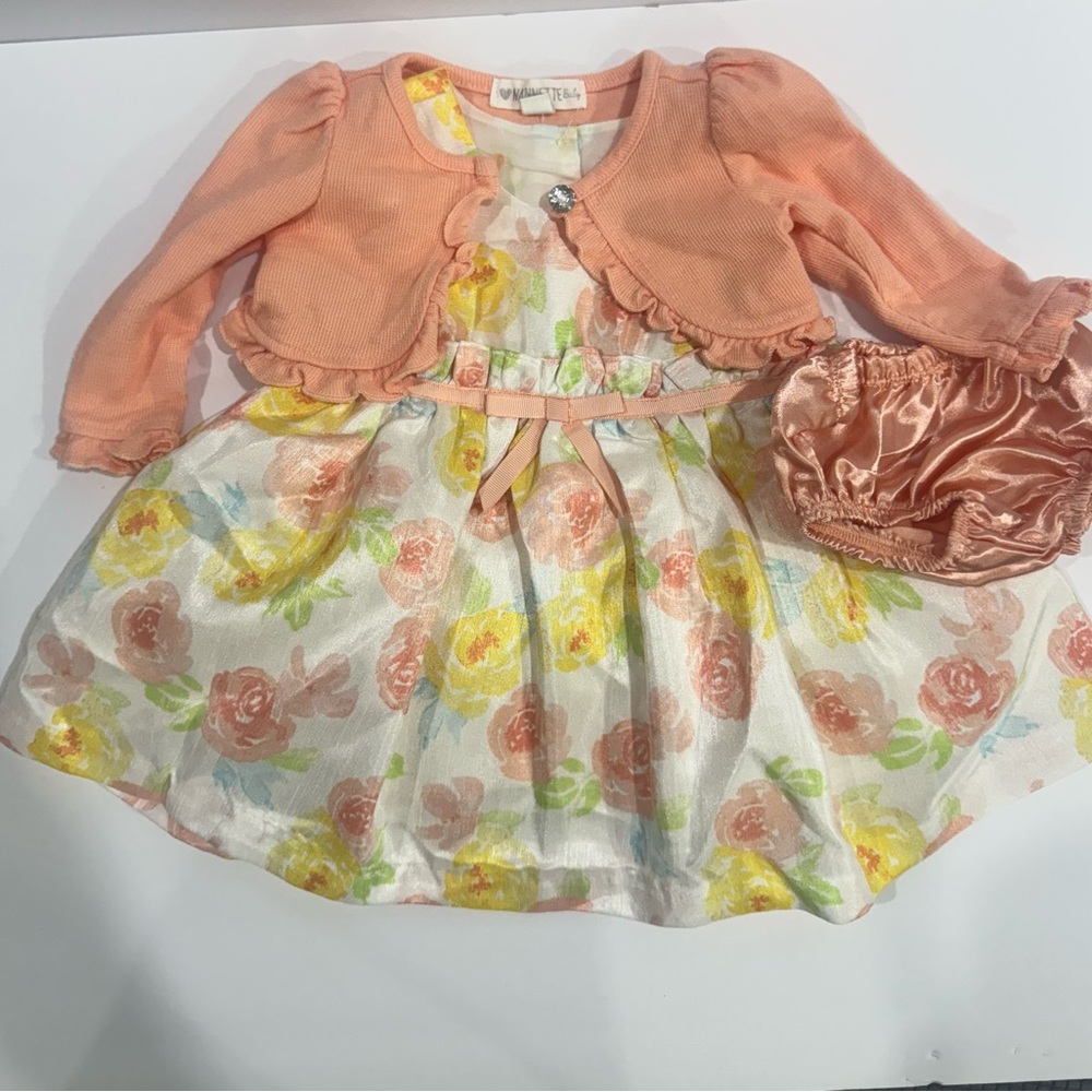 Nannette Peach and Yellow Floral Dress Set